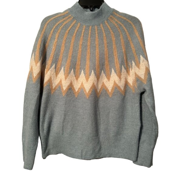 Knit Co-Op Womens Blue & Beige Chevron Pattern Sweater Size M Acrylic/Polyester - Picture 10 of 12